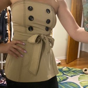 Nautical button front or back tie strapless top